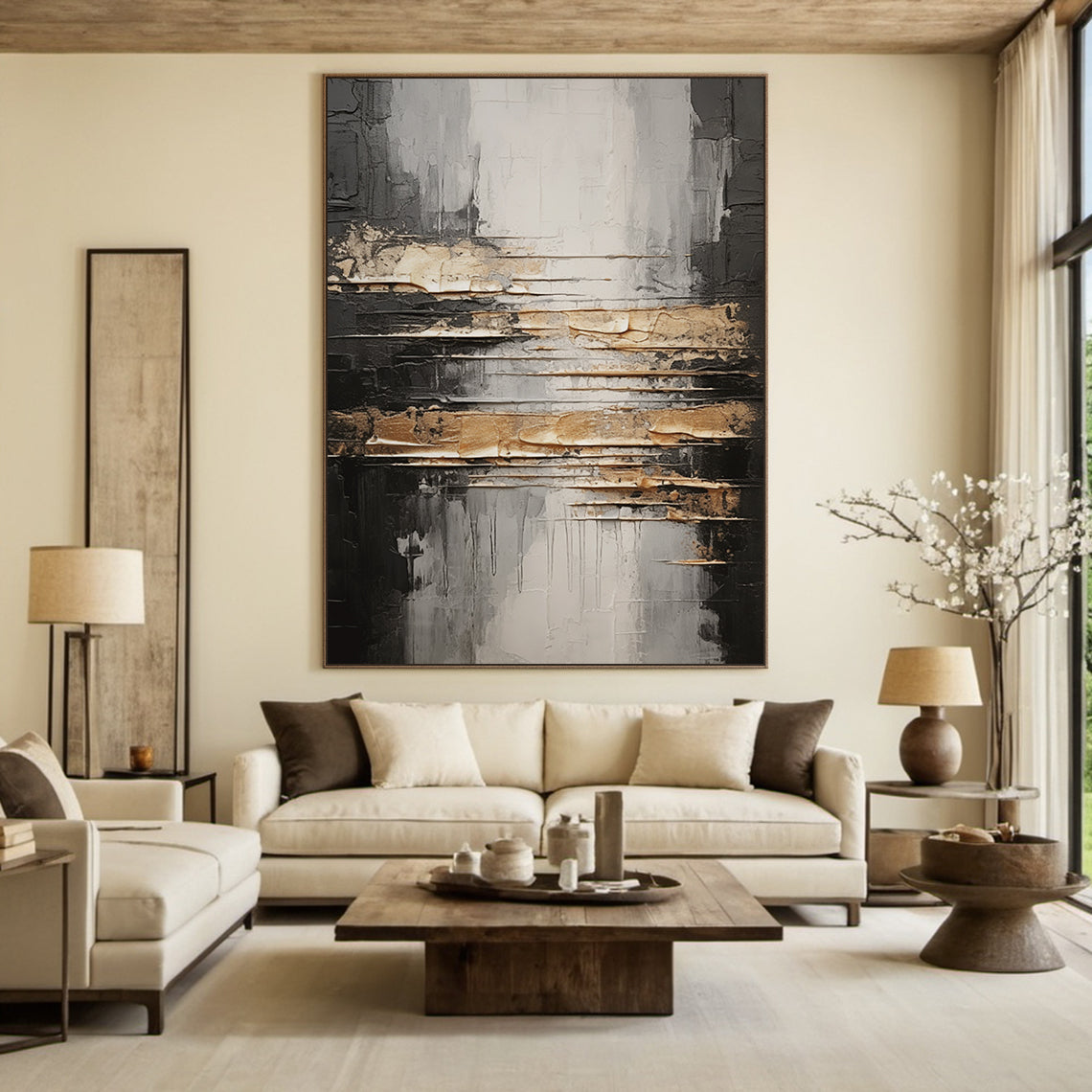 Silent Contrast-Black & Gray Abstract Spatial Field-AURA100