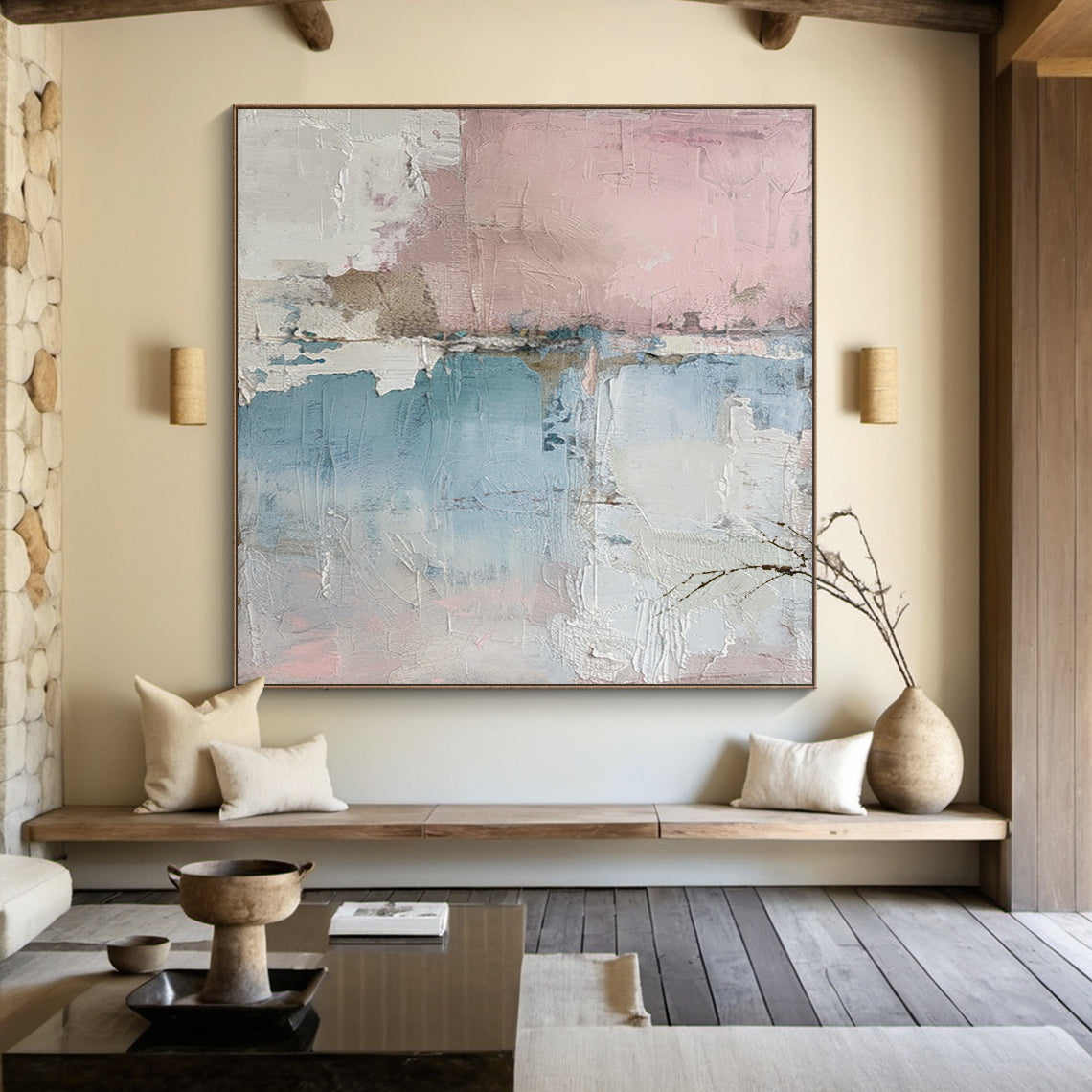 Quiet Balance-Blue & Pink Abstract Field-AURA131 – AURAFY ART