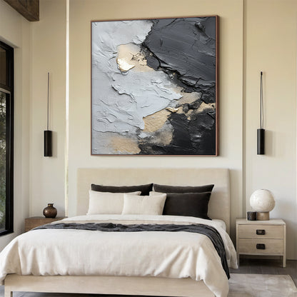 Dynamic Metallic Canvas-Charcoal, Silver & Gold Accents-AURA002