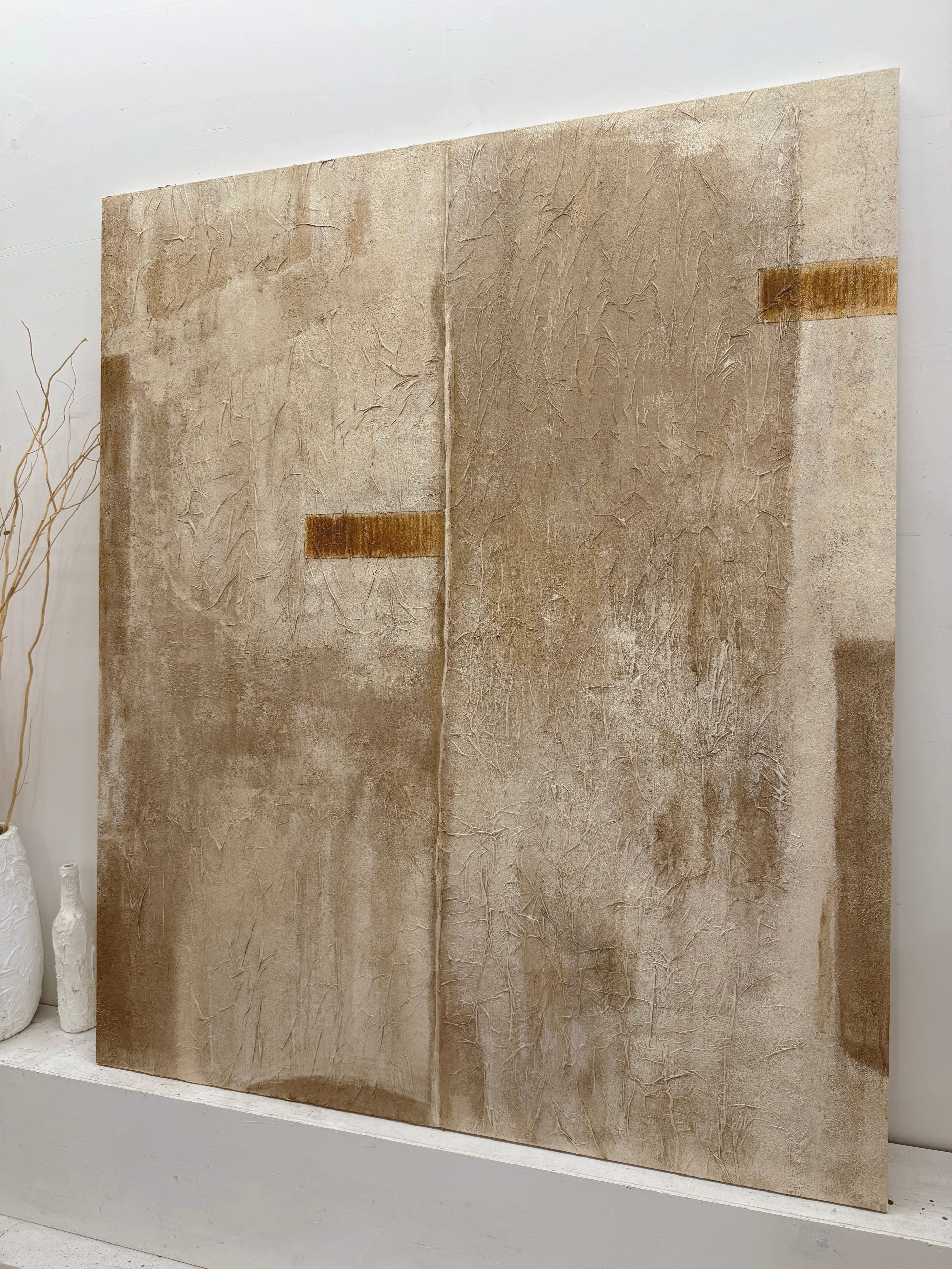 Wabi Sabi Beige Abstract Plaster Textured Japandi Minimalist Neutral Hand Painted Canvas Wall Art AURA729