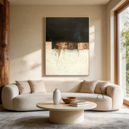 Abstract Black Beige Wall Art for Modern Living Room Decor AURA361