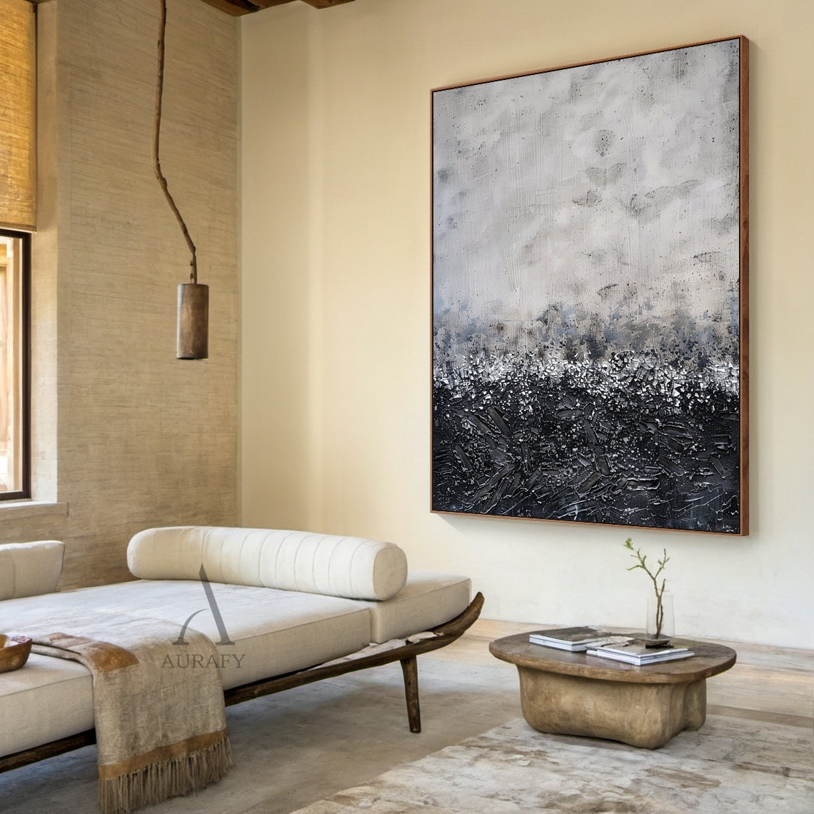 Gray and Black Abstract Wall Art with a Flecked Textural Transition - AURA847