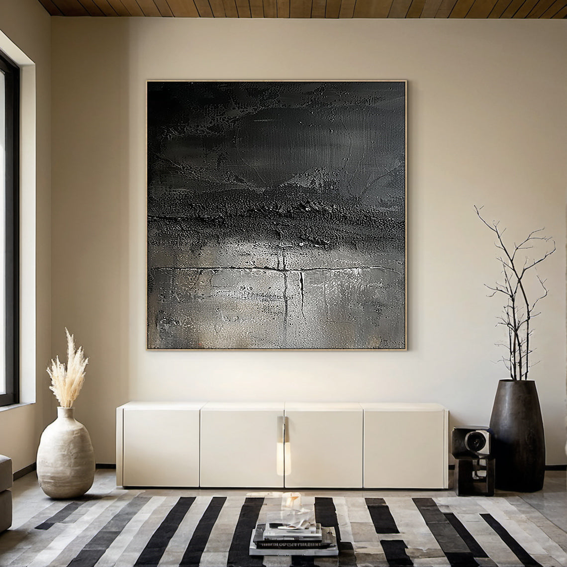 Industrial Patina Texture Wall Art – Charcoal & Steel Grey Tones – AURA020(Square)