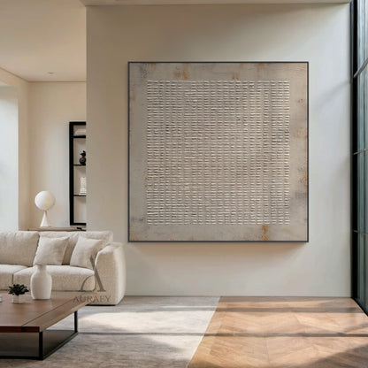Abstract Gray Textural High-Relief Plaster Art with Irregular Grid Rust Accents Tactile Surface Minimalist Industrial AURA629