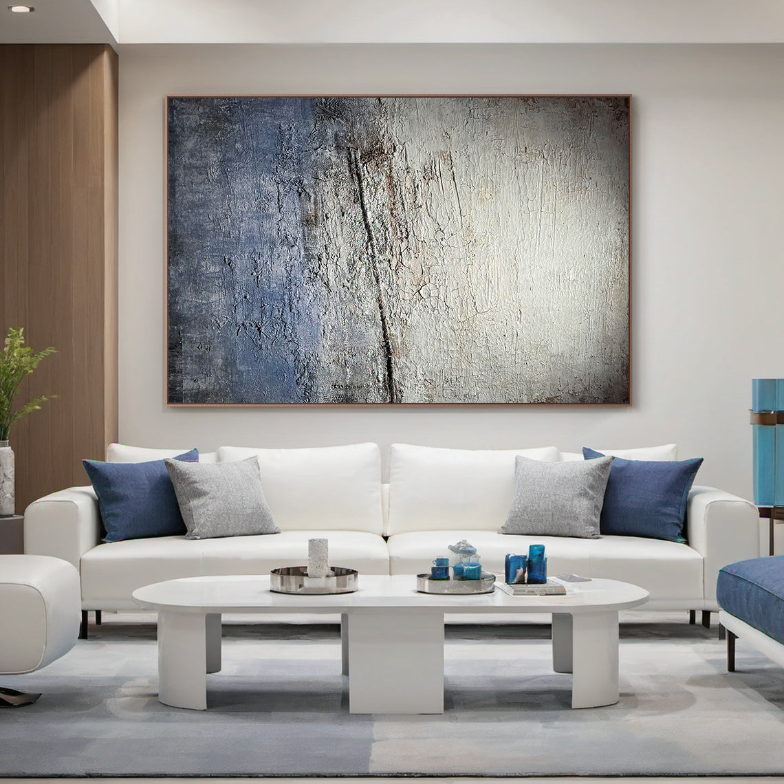 Wabi Sabi Gray Blue Abstract Textured Living Room Wall Art AURA225