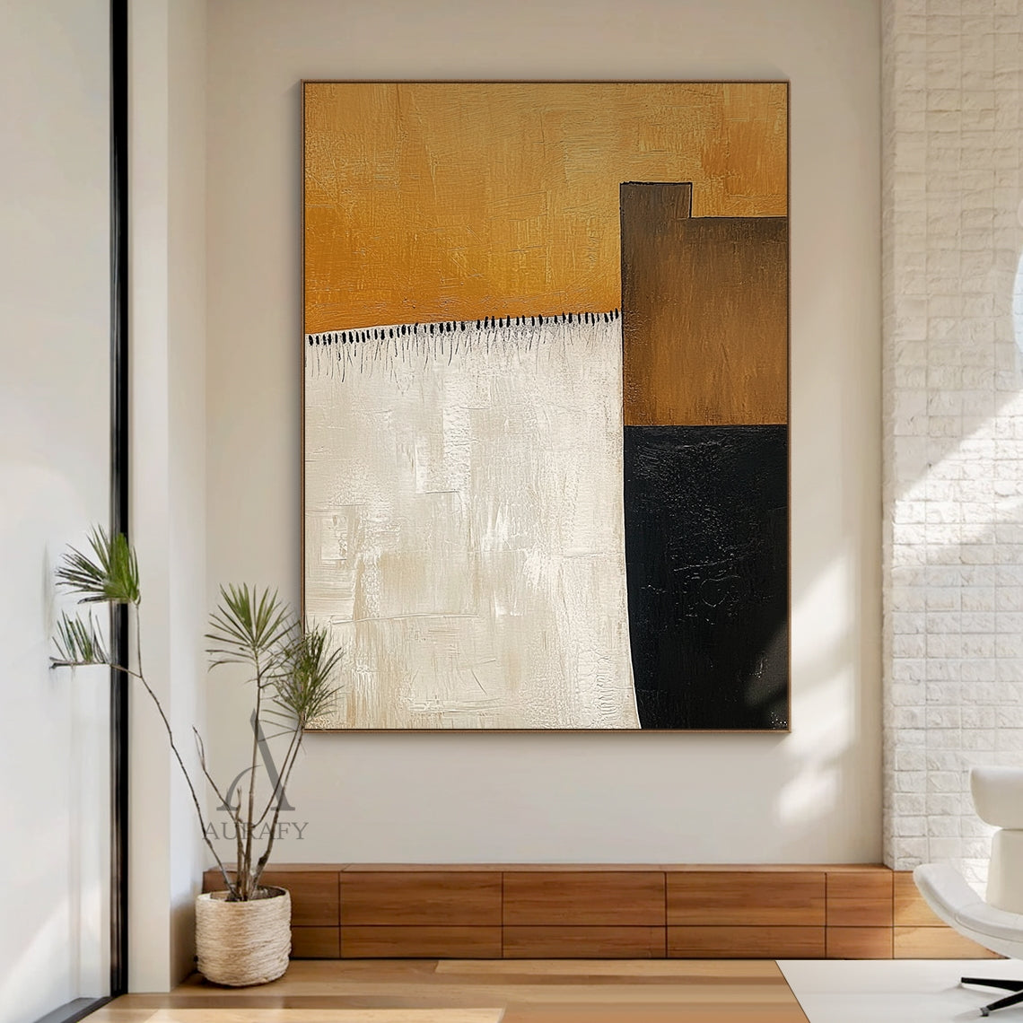 Abstract Brown Beige Wall Art Tactile Brush Stroke Thick Textured Modern Organic Piece AURA641