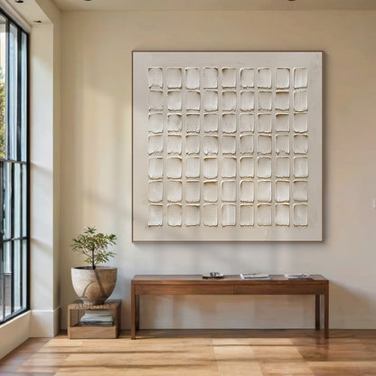 Beige Abstract Art High-Relief Plaster Tactile Grid Hand-Applied Irregular Edges Modern Organic AURA604