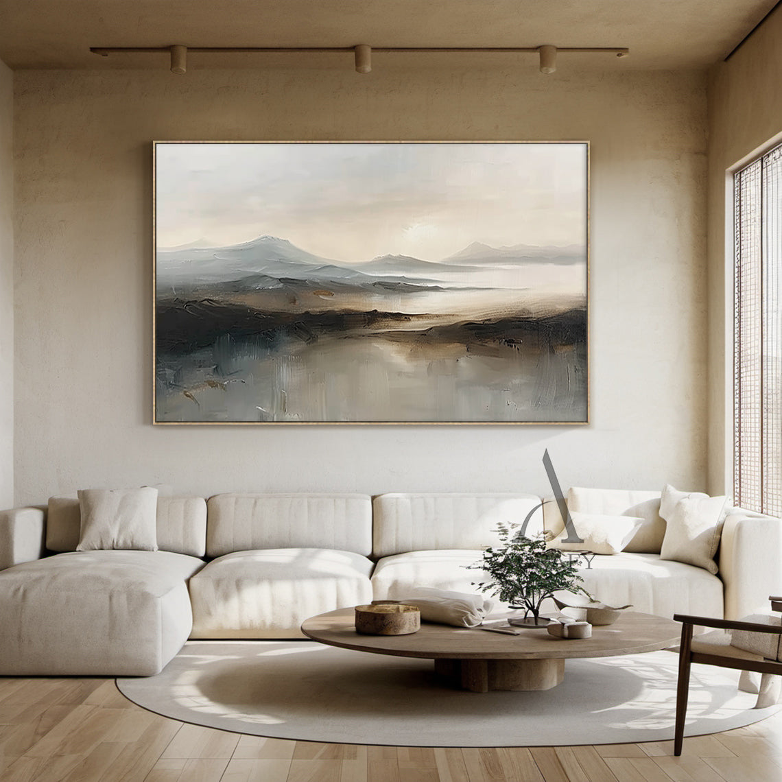 Abstract Landscape Art Thick Brushstroke Modern Organic Gray Black Neutral Tactile Canvas Art AURA498