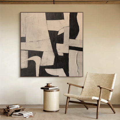 Abstract Geometric Texture Canvas – Noir & Sand painting – AURA050(Horizontal)
