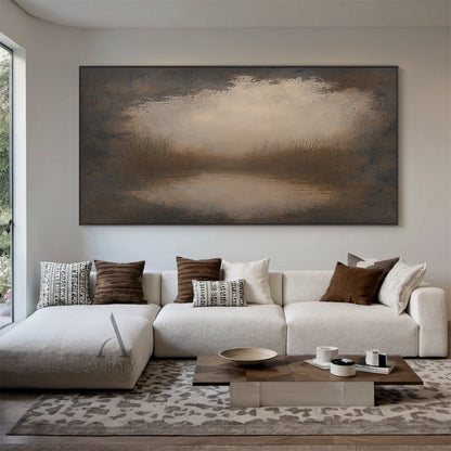 Marsh at First Light, Brown Misty Landscape Wall Art AURA876