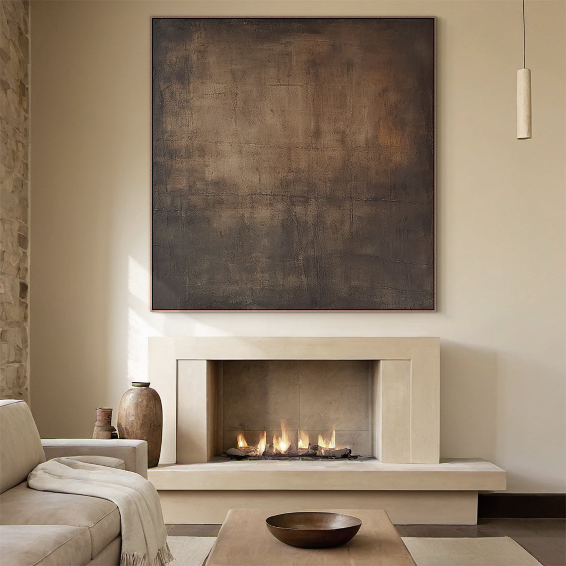 Wabi-Sabi Minimalist Wall Art – Aged Brass & Tobacco Brown – AURA016(Square)
