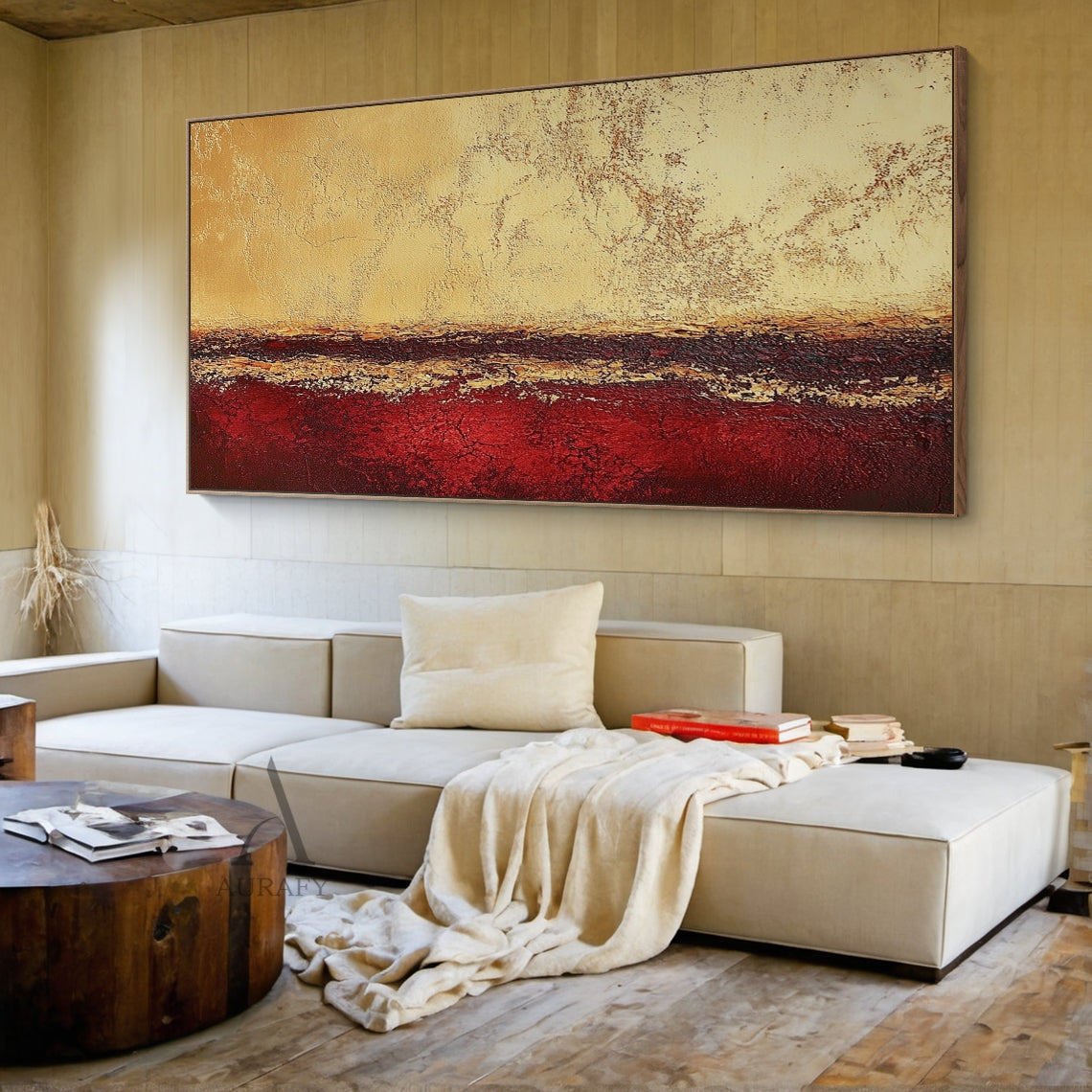 General Abstract Red Yellow Layered Cracked Tactile Artwork Rich Warm Earthy Textures AURA613