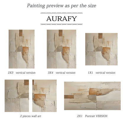 Wabi Sabi Beige Brown Impasto Artwork Tactile Surface Sculpted Canvas Irregular Block Design AURA577