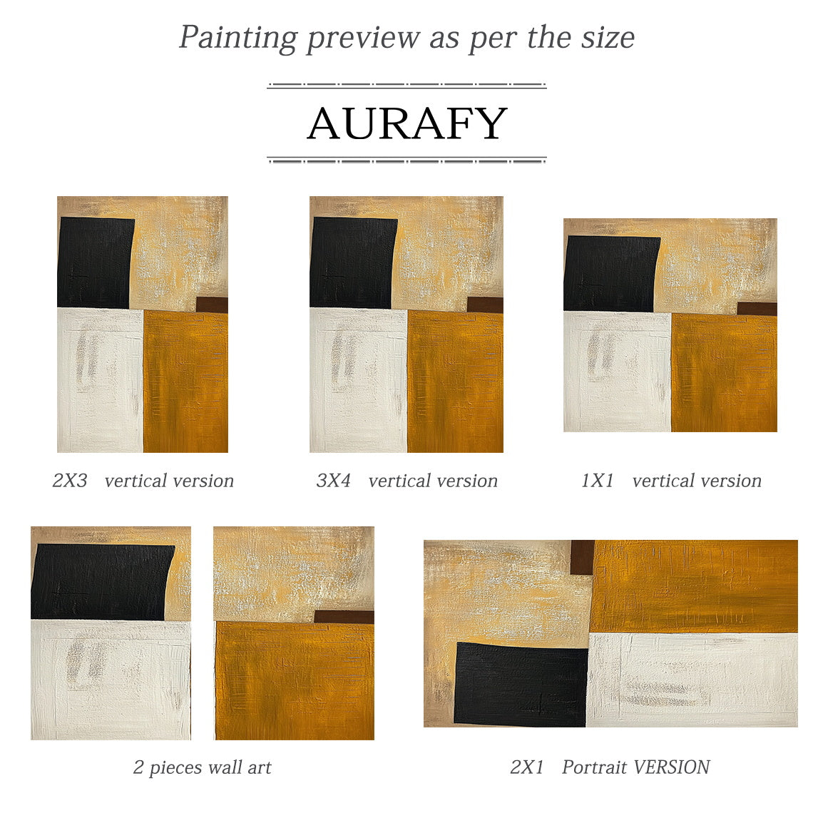 Mustard Yellow and Beige Abstract Painting with Black Blocks - AURA850