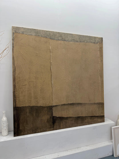 Wabi Sabi Plaster Textured Abstract Art Japandi Beige Brown Tactile Sculpted Canvas Minimalist Wall Painting AURA739