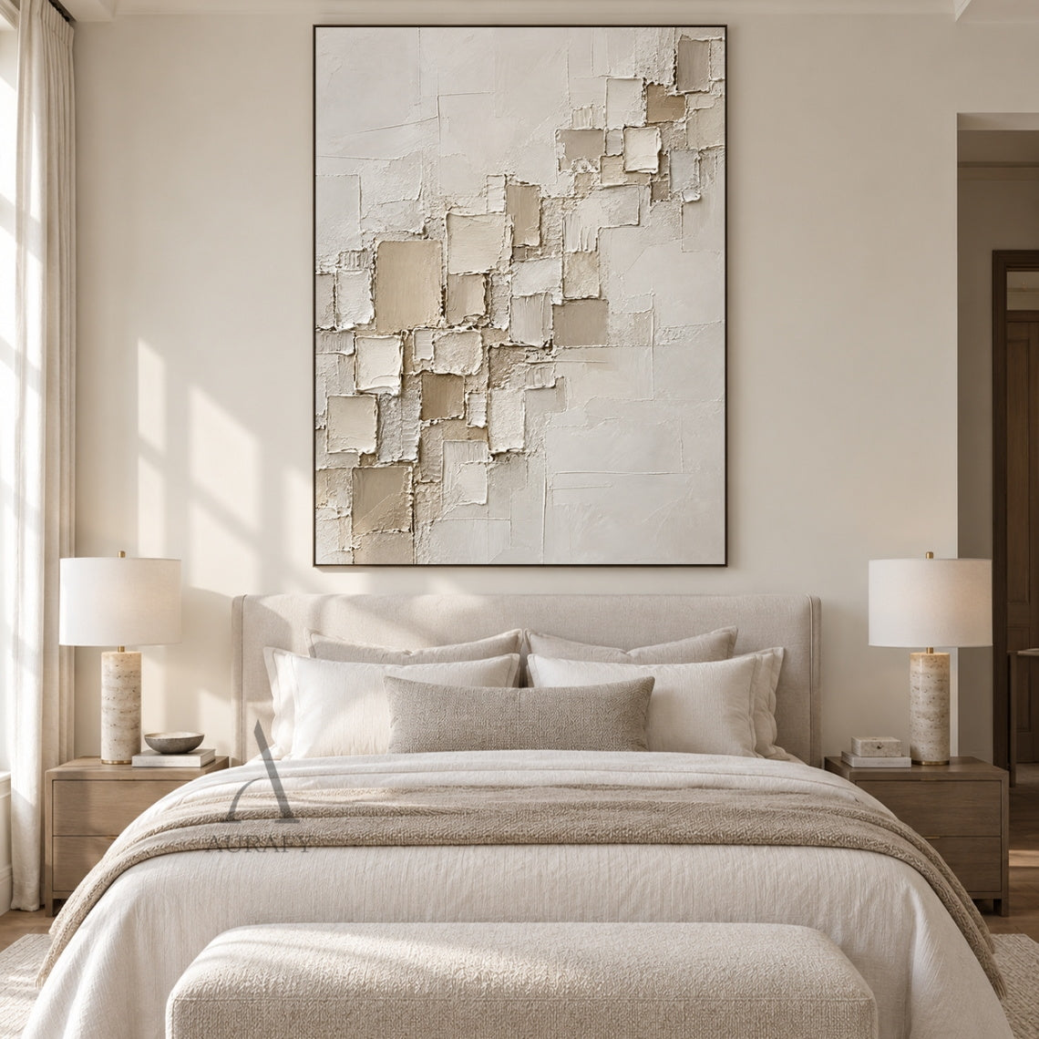 Floating Squares, Beige High-Relief Plaster Painting AURA864
