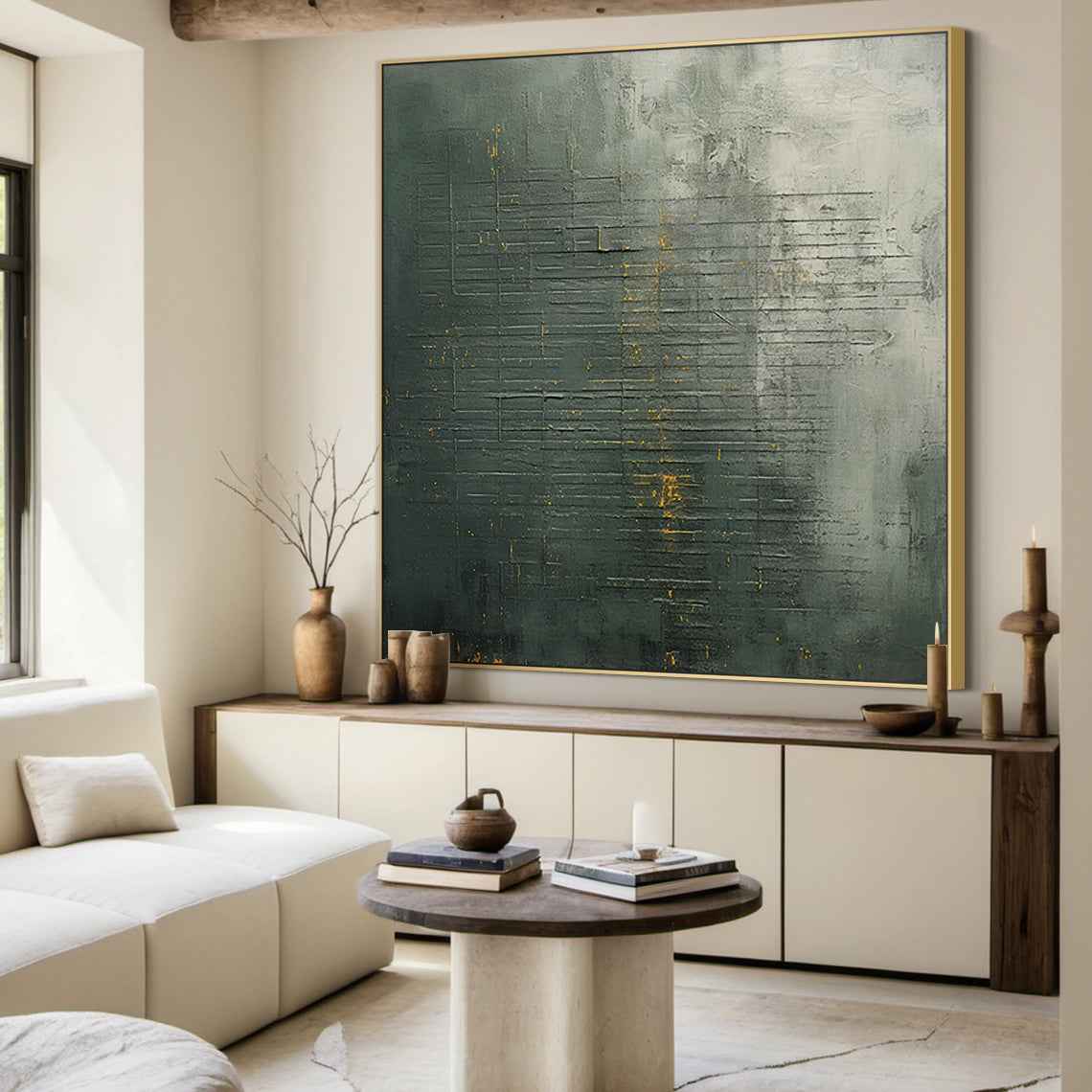 Unique Green Abstract Textured Wall Art for Modern Living Room -AURA176