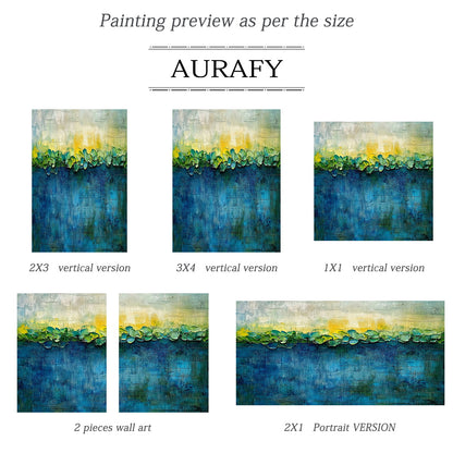 3D Textured Blue Green Impasto Art Sculpted Plant Forms Tactile Canvas Knife Strokes AURA436