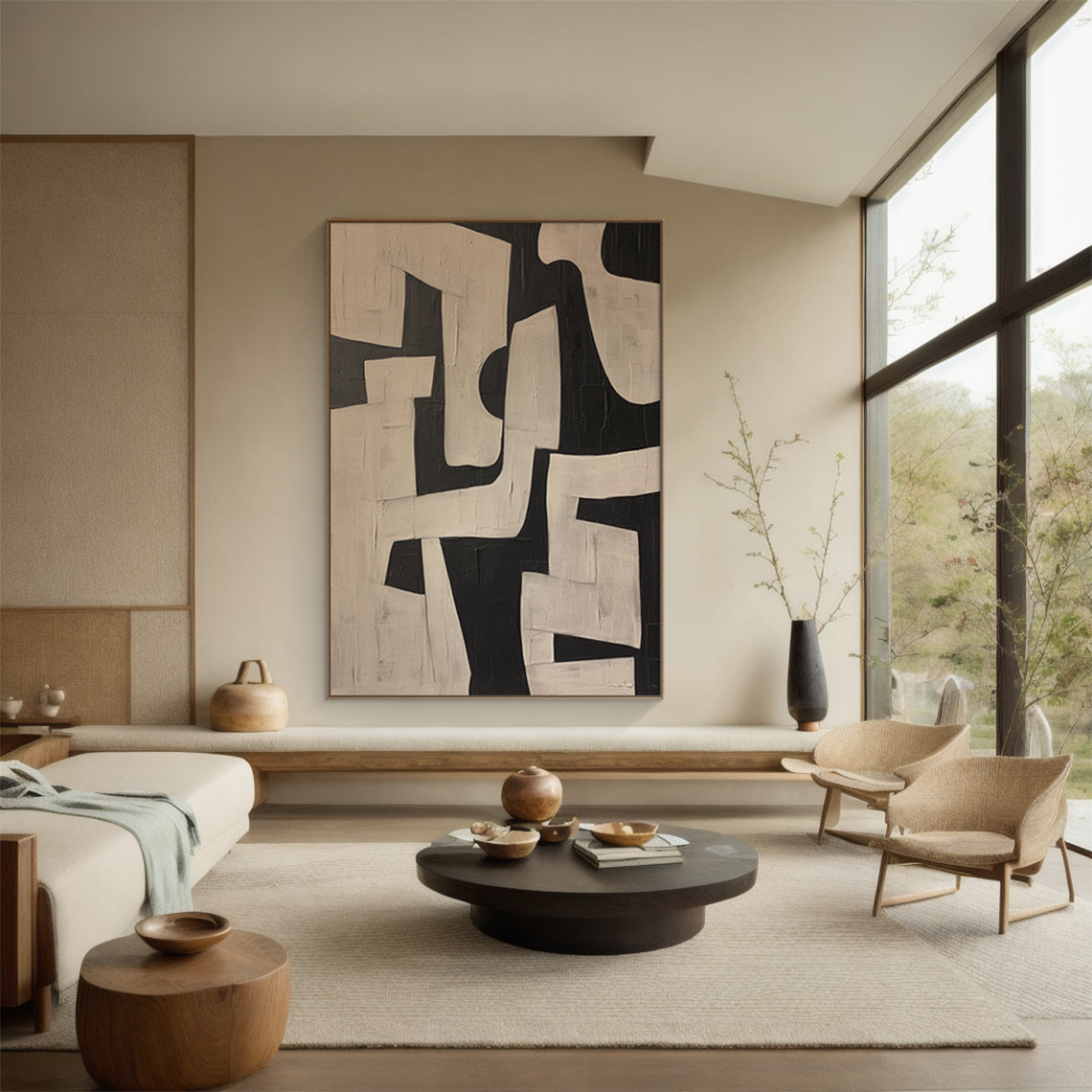 General Abstract Beige Black Textured Wall Art Modern Home Decor-AURA179