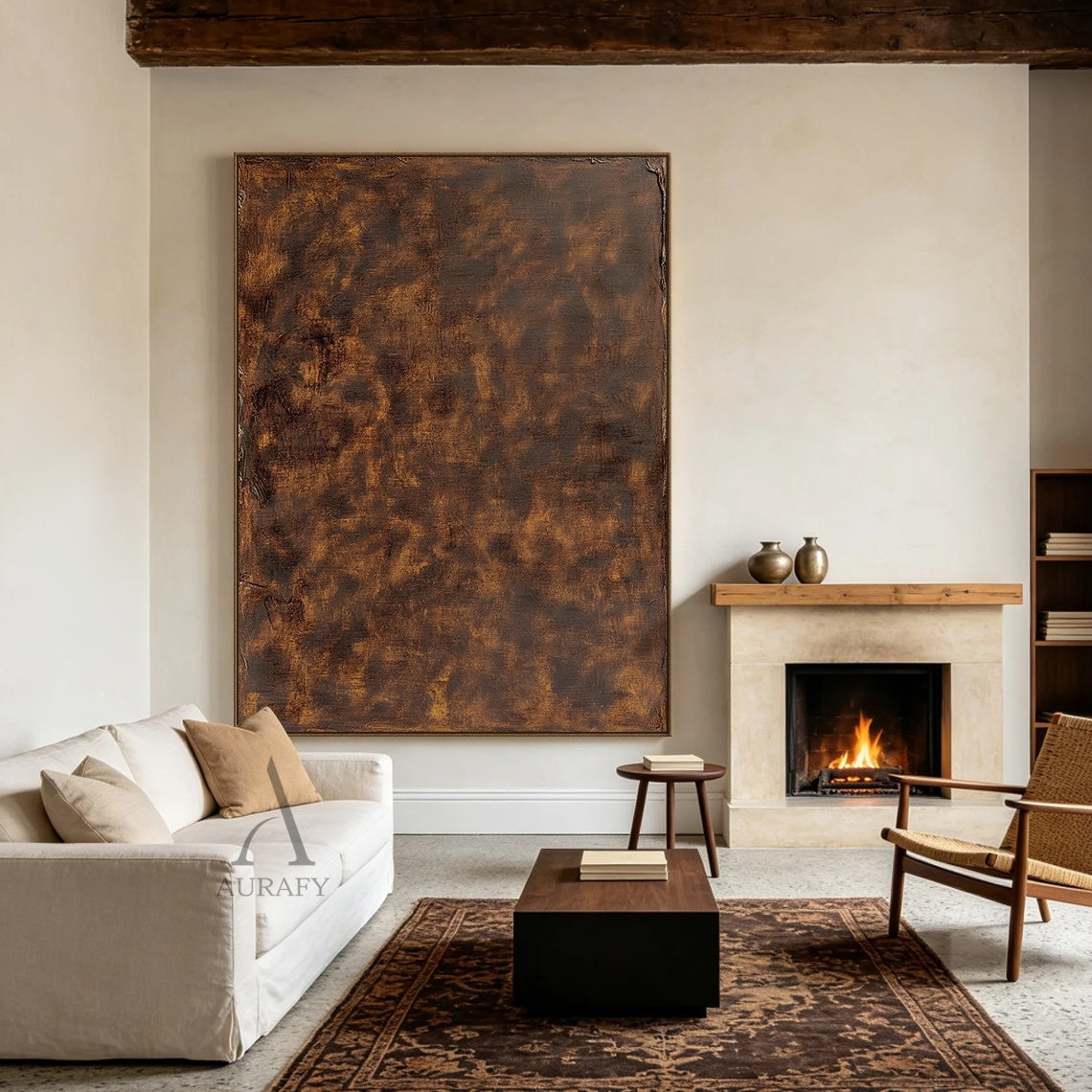 Burnished Earth, Brown Weathered Texture Abstract Painting AURA870