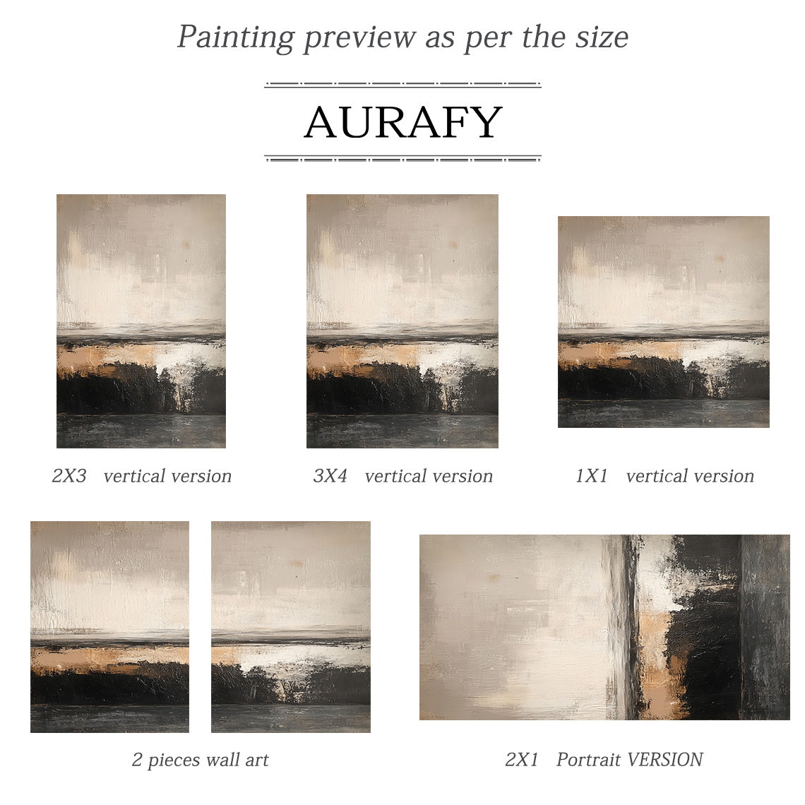Beige and Black Abstract Painting with a Broken Ochre Accent - AURA852