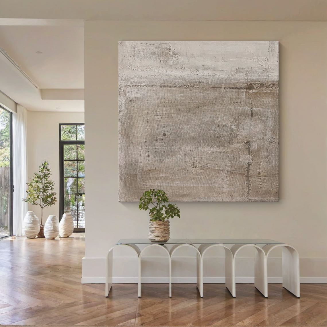 Distressed Texture Wall Art – Taupe & Soft Gray Tones – AURA026(Square)
