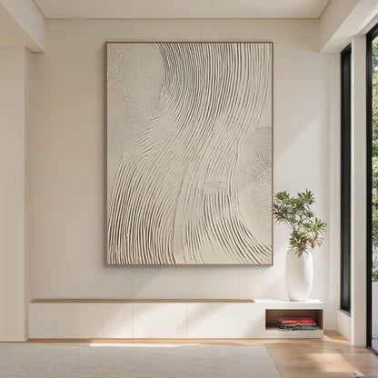 Swirling Impasto Canvas – Cream & Linen Tones – AURA044(Horizontal)