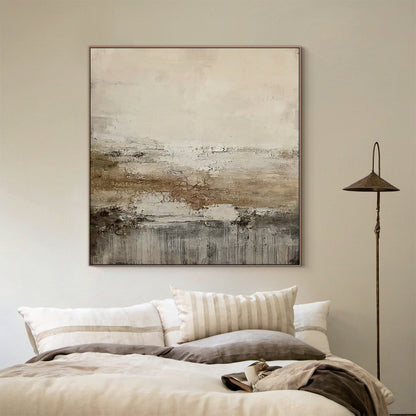 Weathered Horizon Wall Art – Cream & Smoky Taupe Tones – AURA015(Square)
