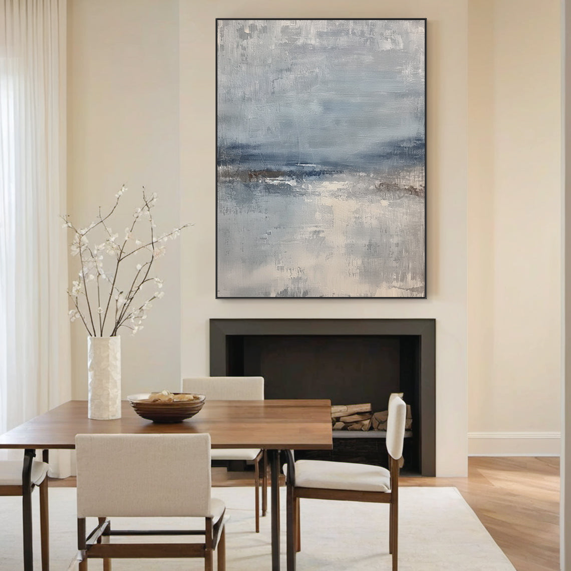 Abstract Seascape Texture Painting-Misty Blue & Taupe Canvas-AURA034
