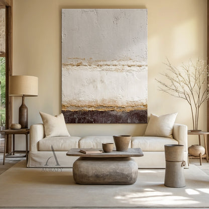 General Abstract Beige Gray Impasto Texture Tactile Surface Modern Organic Wall Art Decor AURA599
