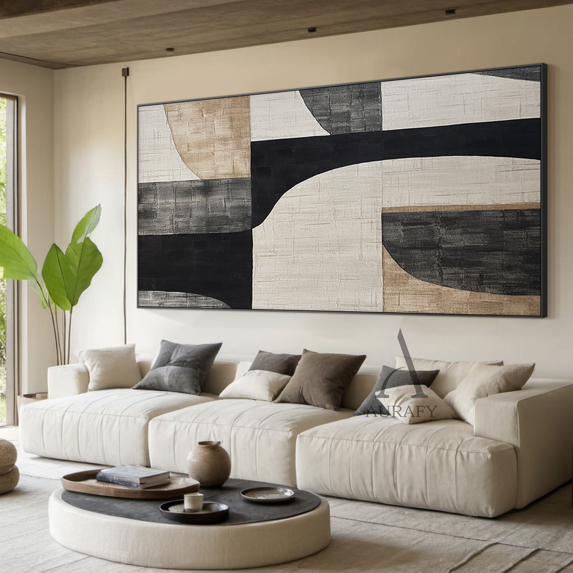 General Abstract Beige Black Subtle Tactile Canvas Texture Minimalist Luxe Wall Art AURA499