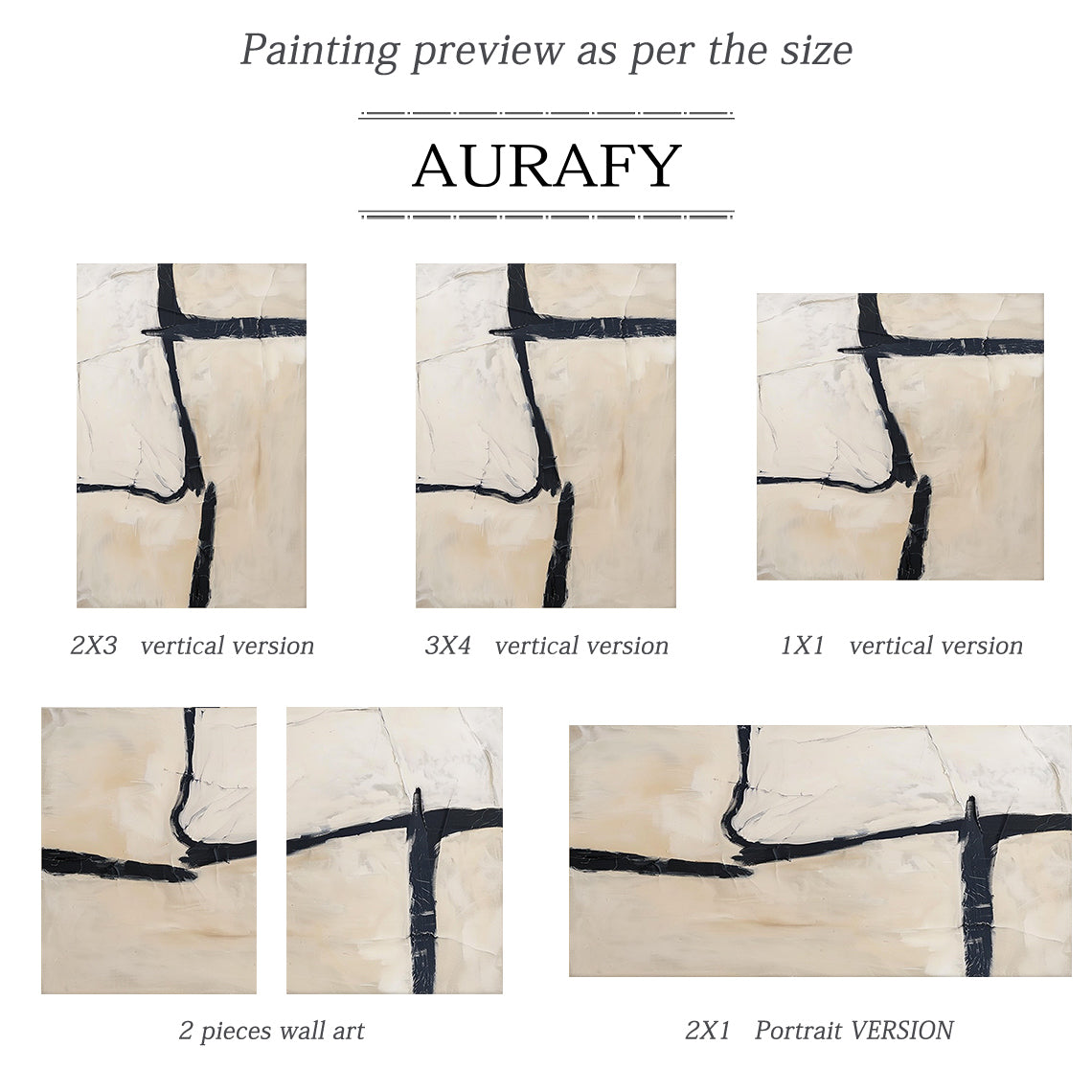 General Abstract Black Beige Tactile Canvas Art with Impasto Brush Strokes Minimalist Luxe AURA506