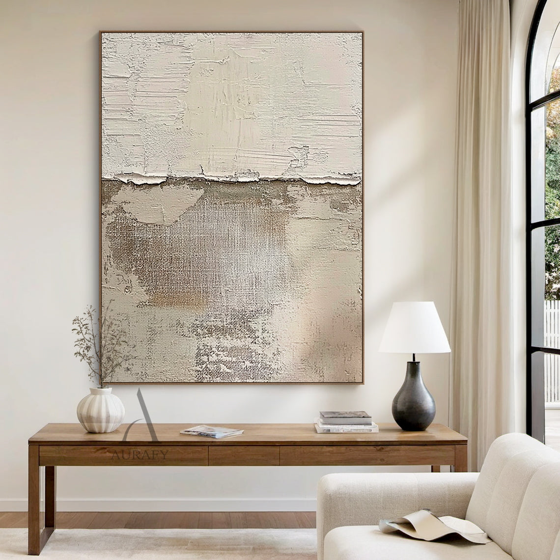 Beige Abstract Art Tactile Impasto Peeling Texture Wabi-Sabi Canvas Wall Decor Piece AURA637