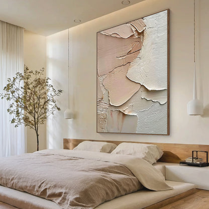 Layered Impasto Canvas – Blush & Cream Tones – AURA008(Vertical)