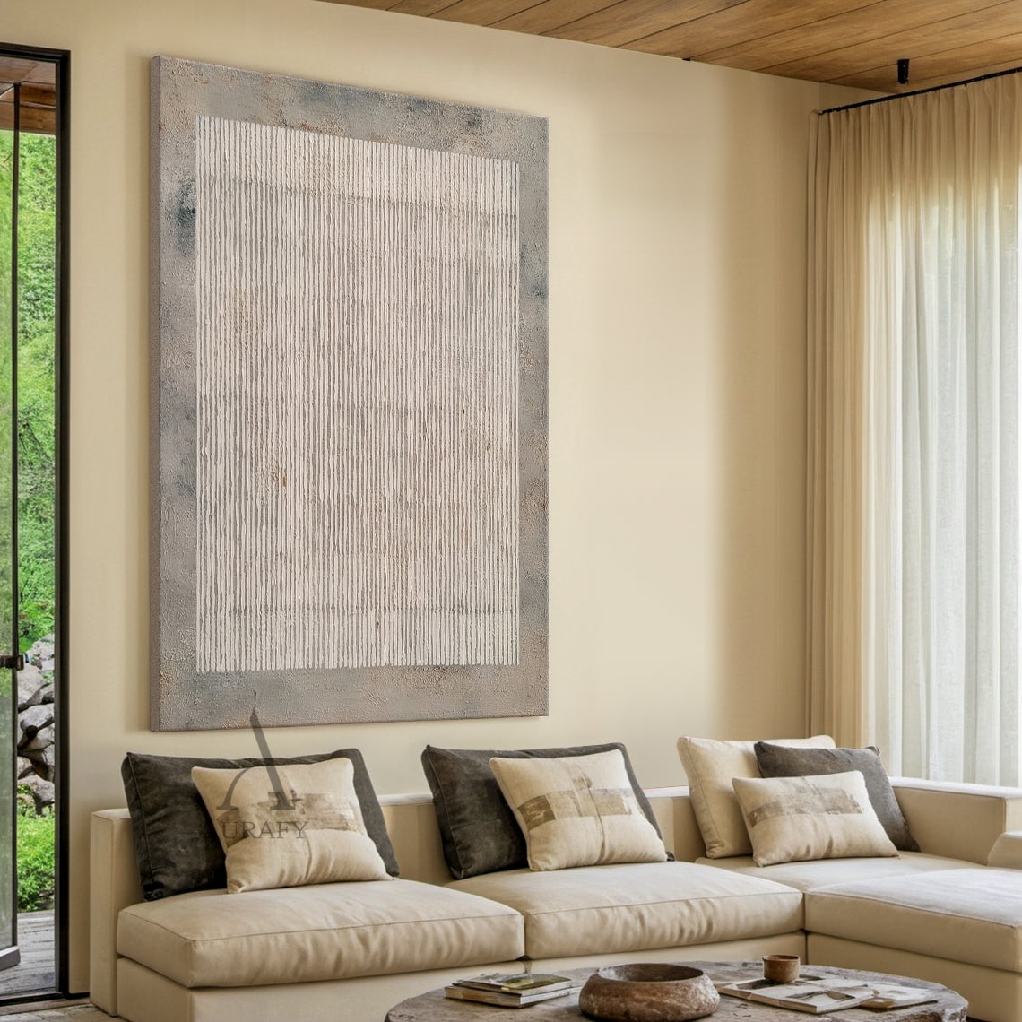 General Abstract Gray Artwork with hand-drawn lines, mottled canvas texture, rustic industrial style AURA594