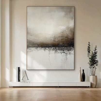 General Abstract Beige Art with Crackle Texture Thick Brushstrokes Dripping Paint Modern Organic Tactile Canvas AURA632