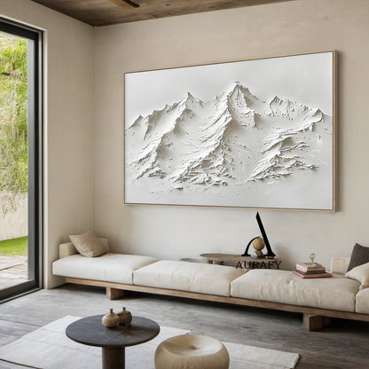 3D Textured Mountain Painting White High-Relief Sculpted Knife-Stroke Tactile Minimalist Luxe Artwork AURA518