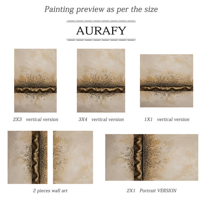 Wabi-Sabi Plaster Textured Painting Japandi Neutral Beige Brown Abstract Sculpted Canvas Gold Accent Tactile Wall Art AURA765
