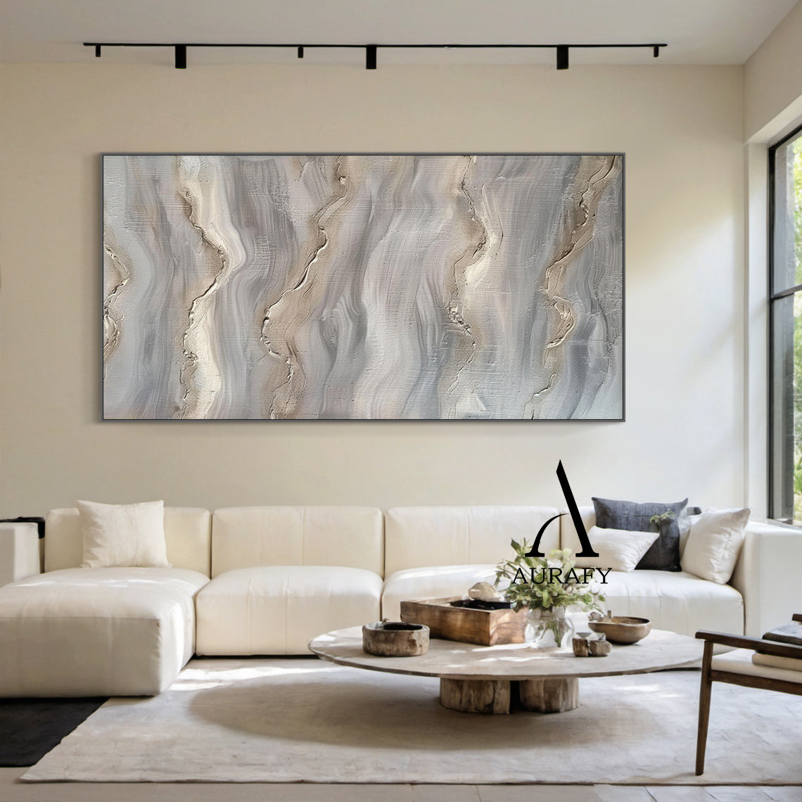Wabi Sabi Abstract Art Impasto Textured Gray Beige Tactile Wave-Like Handcrafted Organic Canvas AURA560
