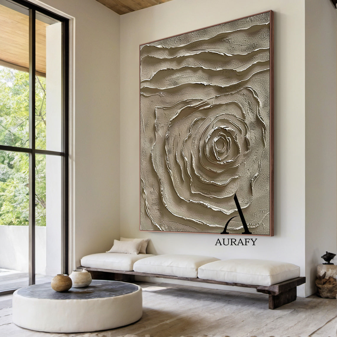 3D Textured Beige Painting High-Relief Tactile Impasto Sculpted Modern Organic Minimalist Luxe Artwork AURA537