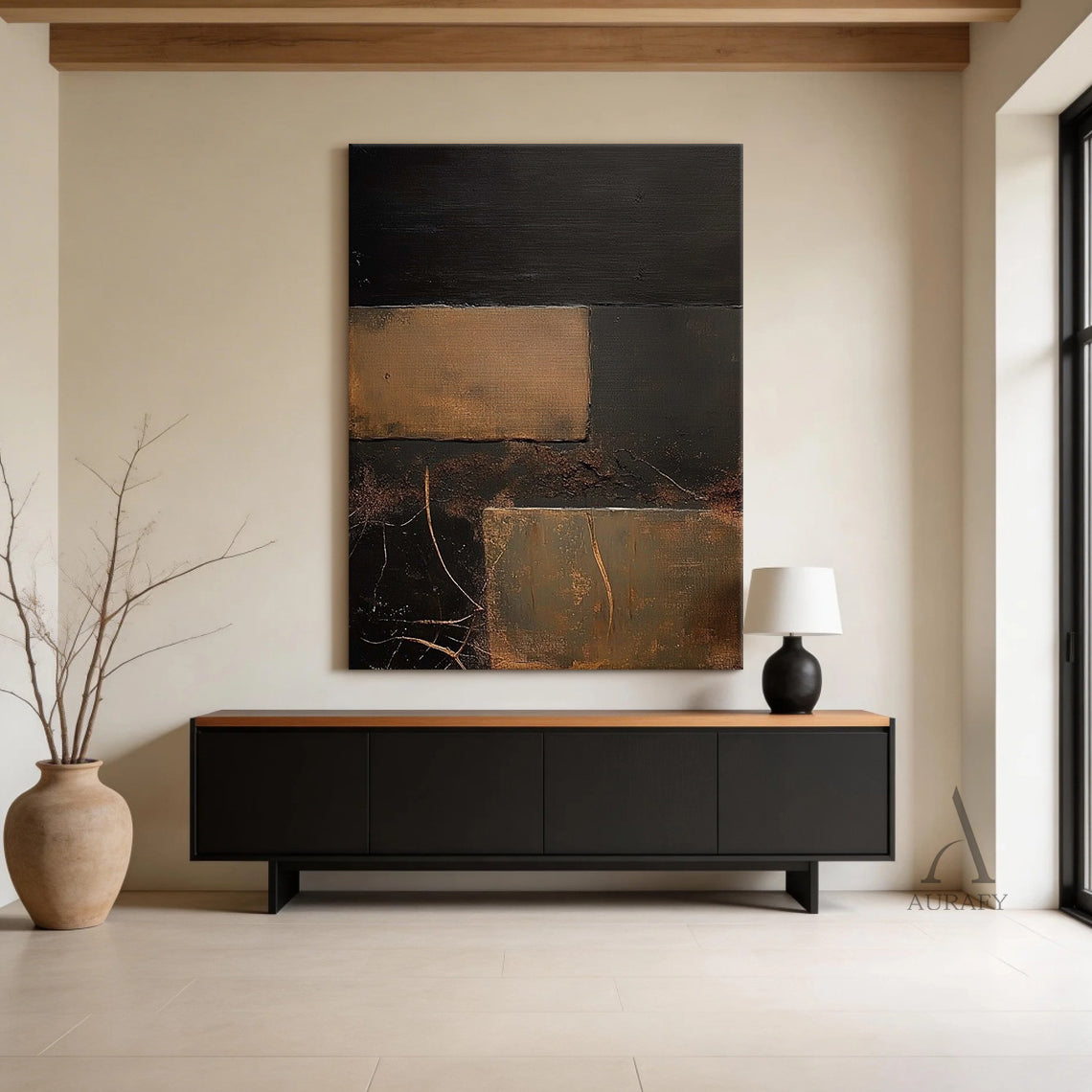 General Abstract Black Brown Wall Art Modern Home Decor Piece AURA389