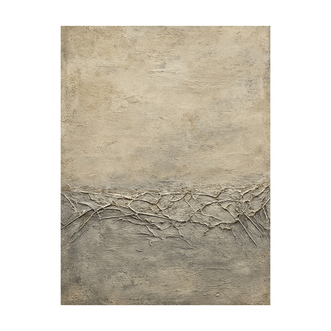 General Abstract Beige Wabi-Sabi Vintage Art with Cracked Distressed Plaster-like Tactile Texture AURA426