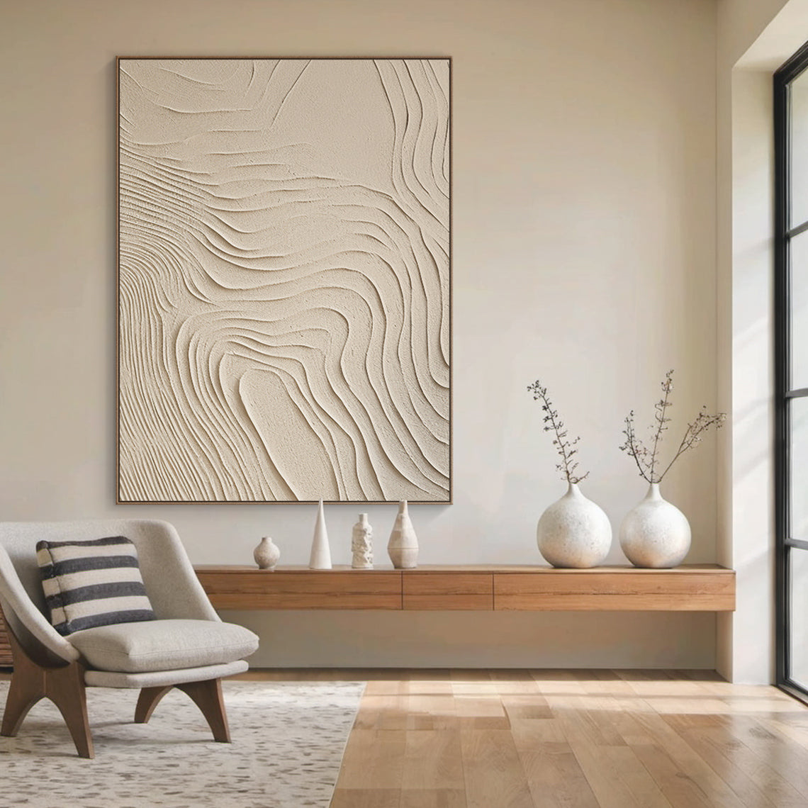 Organic Flow Canvas – Warm Sand Tones – AURA048(Vertical)