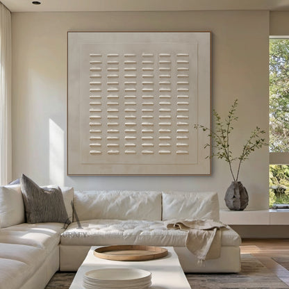 Minimalist Wall Art Beige Plaster Textured High-Relief Tactile Sculpted Modern Art Piece AURA450