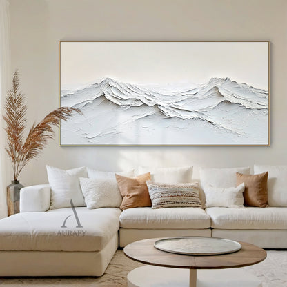 Beige Abstract Landscape Canvas Impasto Tactile Surface Sculpted Mountain Minimalist Modern Organic AURA458