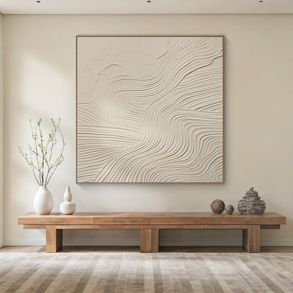 Flowline Texture Painting – Cream & Linen Tones – AURA045(Vertical)
