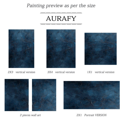 Navy Blue Plaster Textured Knife Stroke Tactile Wabi Sabi Minimalist Sculpted Japandi Canvas Wall Artwork AURA540
