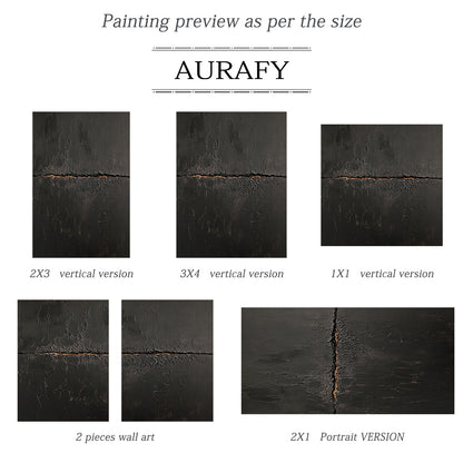 Black Abstract Textured Plaster Wabi-Sabi Gold Accent Sculpted Canvas Minimalist Luxe Tactile Wall Art AURA723
