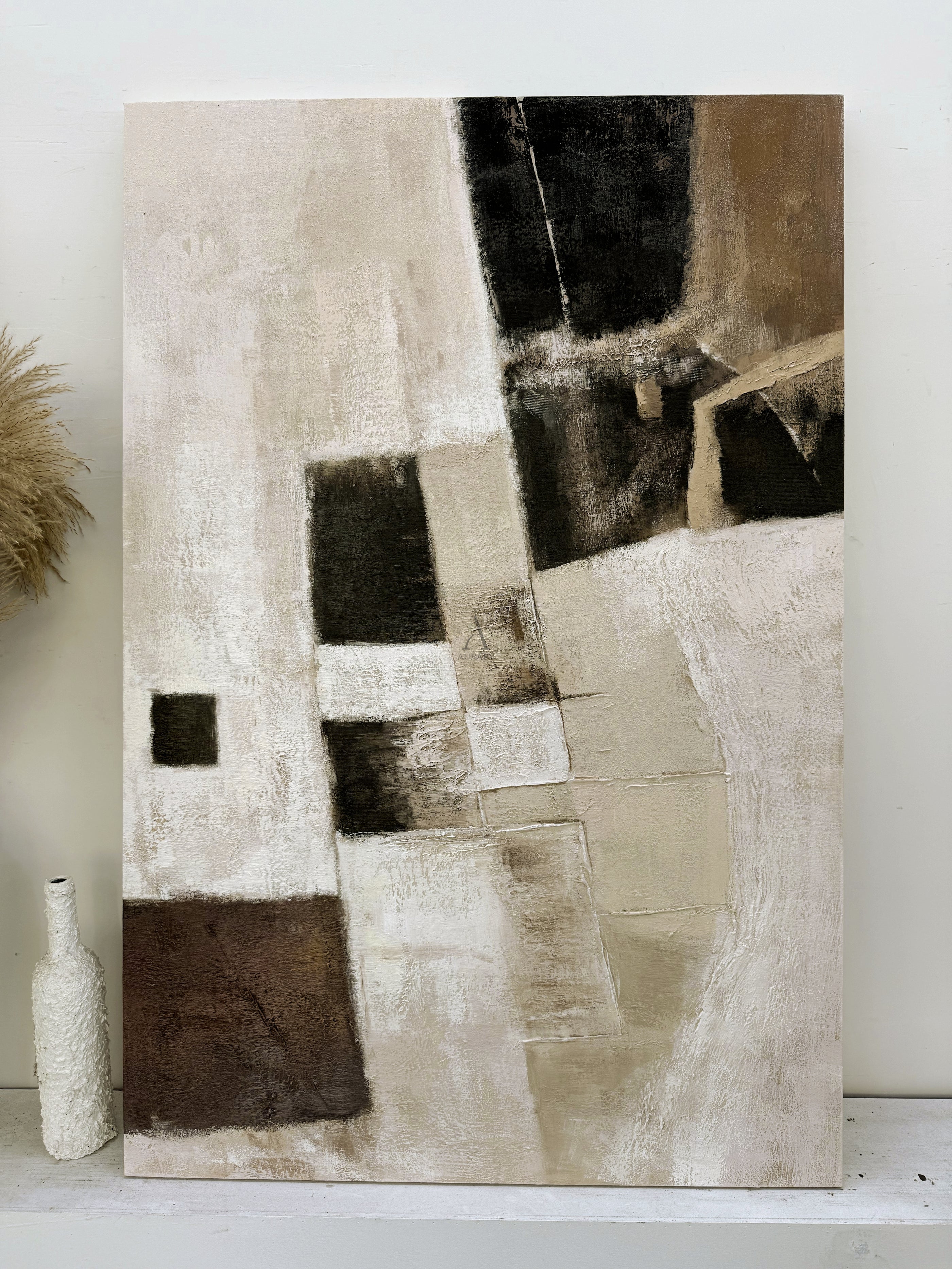 General Abstract Beige Art Tactile Surface Knife Strokes Sculpted Canvas Modern Organic Piece AURA468