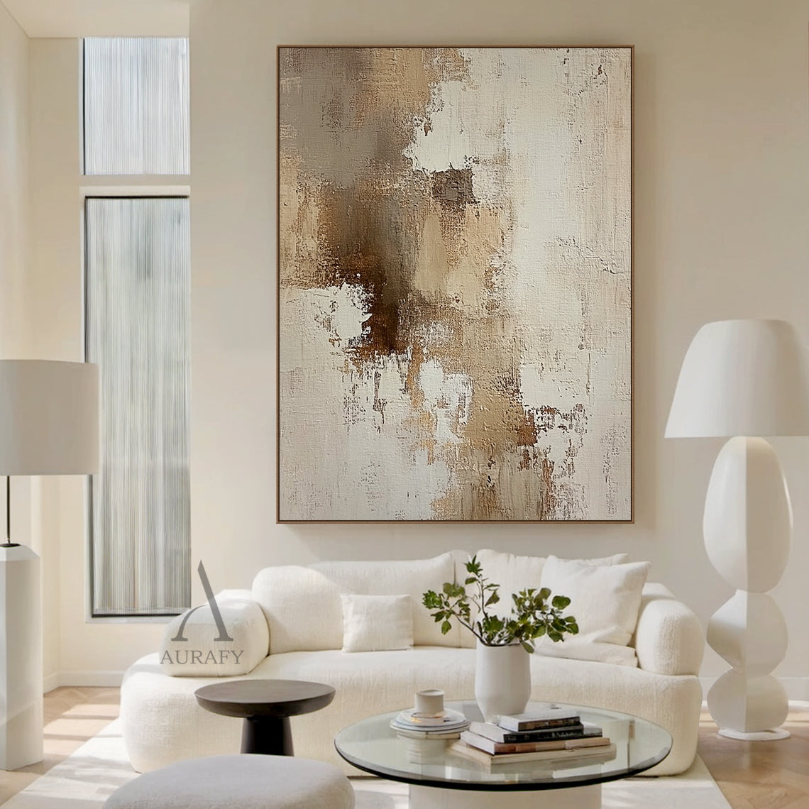 Beige Abstract Art Impasto Texture Japandi Style Sculpted Tactile Canvas Wall Decor AURA634